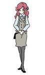  ayabe_kihachirou bow fashion lowres male_focus mallow_(artist) office_lady otoko_no_ko pantyhose pencil_skirt pink_hair rakudai_ninja_rantarou shirt skirt solo 