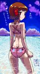  ass bad_id bad_pixiv_id bikini blush brown_eyes brown_hair copyright_request day looking_back ocean oekaki otter_kawauso pink_bikini ribs short_hair skinny solo swimsuit translation_request 