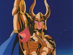  80s animated animated_gif armor capricorn_shura helmet horns oldschool saint_seiya slash 