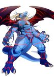  abs ambiguous_gender anthro biceps blue_dragon blue_skin claws dragon hair horn kitticlub long_hair muscles nude pecs plain_background pose reptile scales scalie solo standing toe_claws western_dragon white_background wings 