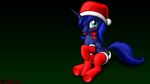  16:9 blue_eyes blue_fur blue_hair blush bow christmas cutie_mark equine female feral friendship_is_magic fur gradient_background hair hat hi_res holidays horn horse legwear looking_at_viewer mammal my_little_pony pony princess_luna_(mlp) santa_hat sitting solo stockings tongue tongue_out widescreen winged_unicorn wings 