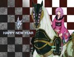  2014 chinese_zodiac final_fantasy final_fantasy_xiii happy_new_year horse horse_(chinese_zodiac) japanese_clothes kimono lightning_farron lightning_returns:_final_fantasy_xiii new_year odin_(final_fantasy) pink_hair yukata 