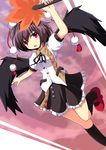  black_hair cross_(crossryou) highres looking_at_viewer open_mouth red_eyes shameimaru_aya short_hair solo touhou wings 