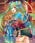  bow entangled green_hair japanese_clothes long_hair red_eyes senjou_no_electro_girl shina_shina solo tassel twintails 