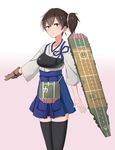  brown_eyes brown_hair gloves japanese_clothes kaga_(kantai_collection) kantai_collection muneate short_hair side_ponytail single_glove skirt solo tanaken thighhighs 