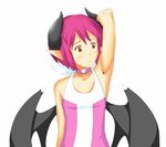  arm_up armpits bat_wings blush brown_eyes choker demon_girl demon_horns flat_chest horns lilim_(waguruma!) pink_hair pisces1986 pointy_ears short_hair solo waguruma! wings 