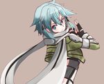  bad_id bad_pixiv_id blue_eyes blue_hair fingerless_gloves gloves kaipankun scarf short_hair sinon sword_art_online 