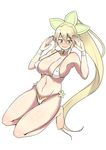  adapted_costume bikini blonde_hair braid breasts covered_nipples detached_collar green_eyes large_breasts leafa long_hair pointy_ears ponytail solo swimsuit sword_art_online tennen0201 twin_braids very_long_hair wristband 