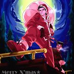  animal_costume antlers bad_id bad_pixiv_id black_hair christmas hat higashikata_jousuke jojo_no_kimyou_na_bouken kuujou_joutarou maskman mpkxx multiple_boys pompadour reindeer_costume sack santa_costume santa_hat sleigh 