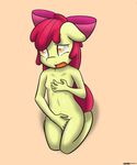  amber_eyes anthro anthrofied apple_bloom_(mlp) bow cub equine female friendship_is_magic fur hair horse kneeling mammal my_little_pony nude open_mouth plain_background pony red_hair solo wiggabuysomeapples yellow_fur young 