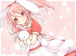  animal_ears blush bunny_ears bunny_tail kojiki-life pink_eyes pink_hair solo stuffed_animal stuffed_bunny stuffed_toy tail 