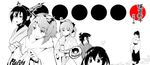  cellphone character_request cofepig happy_new_year highres kadokawa_games kantai_collection monochrome multiple_girls new_year personification phone ponytail simple_background spot_color sweatdrop 