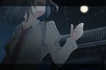  architecture bad_id bad_pixiv_id blurry brown_hair depth_of_field east_asian_architecture full_moon ghostly_field_club letterboxed moon necktie night open_mouth short_hair solo star_(sky) tokoroten_(hmmuk) touhou usami_renko 