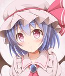  bad_id bad_pixiv_id bat_wings blue_hair bow brooch hat hat_bow jewelry kuroganeruto red_eyes remilia_scarlet short_hair solo touhou wings 