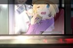  bad_id bad_pixiv_id blonde_hair blue_eyes blurry depth_of_field ghostly_field_club ground_vehicle head_rest letterboxed maribel_hearn multiple_girls pointing short_hair tokoroten_(hmmuk) touhou train train_interior usami_renko yawning 