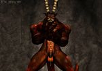  3d abs anthro balls claws darkviper199027 demon fangs flat_face horn male muscles nude nybras pecs penis precum solo tongue tongue_out yellow_eyes 