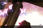  bad_id bad_pixiv_id blurry bug butterfly cherry_blossoms depth_of_field door dutch_angle ghostly_field_club hat insect letterboxed petals solo tokoroten_(hmmuk) touhou usami_renko 