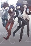  black_hair blue_eyes blue_hair card devil_survivor_2 glasses grey_eyes grey_hair gun hood megami_ibunroku_devil_survivor multiple_boys narukami_yuu persona persona_3 persona_4 protagonist_(devil_survivor) protagonist_(devil_survivor_2) short_hair shrie weapon yuuki_makoto 