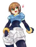  aile bodysuit brown_hair covered_navel gloves green_eyes heart rockman rockman_zx sakuraba_(kirsche_x) short_shorts shorts solo 