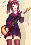  bad_id bad_pixiv_id bass_guitar beamed_eighth_notes brown_hair eighth_note instrument music musical_note noririn original playing_instrument purple_eyes short_hair side_ponytail solo 