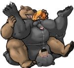  balls bear black_fur black_nose blush brown_fur chubby cum dildo eyes_closed fur gay kronebear kronexfire licking male mammal orgasm overweight penis plain_background sex_toy sketch spreading tongue vein white_background 