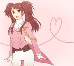  alternate_costume brown_eyes brown_hair cosplay cravat double-breasted earrings fingerless_gloves gloves heart heart_of_string jewelry kujikawa_rise long_hair military military_uniform miraclenight open_mouth pants persona persona_4 persona_4:_dancing_all_night persona_dancing sakura_taisen shinguuji_sakura shinguuji_sakura_(cosplay) smile solo tailcoat twintails uniform 