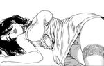  big_breasts breasts large_breasts lying lying_down monochrome nami_(wallman) wallman 