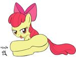  apple_bloom_(mlp) butt equine female friendship_is_magic fur hair hair_bow horse mammal my_little_pony plain_background pony red_hair seductive smile solo tomtornados tongue tongue_out white_background yellow_fur young 
