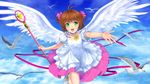  animal bird brown_hair card_captor_sakura clouds green_eyes kinomoto_sakura moonknives possible_duplicate sky wings 