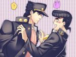  age_regression black_hair blush gakuran green_eyes hat higashikata_jousuke jojo_no_kimyou_na_bouken kuujou_joutarou long_coat multiple_boys pompadour school_uniform shiron_(shiro_n) teenage translated younger 