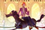  2014 bad_id bad_pixiv_id cable fate/zero fate_(series) happy_new_year horseback_riding male_focus new_year orange_hair riding solo takigi unicorn uryuu_ryuunosuke v 