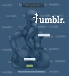  anthro anus back_turned bald big_butt blue_skin breasts butt censored female from_behind looking_at_viewer looking_back no_pupils nude personification plain_background pussy sitting solo text thecon tumblr white_eyes 