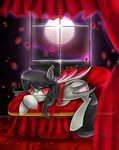  bat_wings bed black_hair cat_eyes curtains cutie_mark cyanaeolin equine female friendship_is_magic hair horse looking_at_viewer lying mammal moon mountain my_little_pony night octavia_(mlp) pony red_eyes rose_petals slit_pupils solo stars vampire window wings 