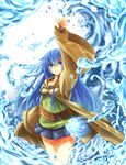  blue_eyes blue_hair breasts duel_monster eria long_hair looking_away miniskirt skirt small_breasts solo suno-pi water yuu-gi-ou 