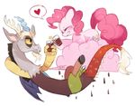  discord_(my_little_pony) grin heart my_little_pony my_little_pony_friendship_is_magic no_humans pinkie_pie simple_background smile spoken_heart suikuyo white_background 
