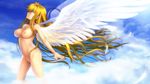  1girl absurdres air angel blonde_hair blue_eyes breasts cloud clouds dress highres kamio_misuzu long_hair moonknives mutsuki_(moonknives) nude nude_filter photoshop pussy sky solo uncensored very_long_hair wings 