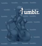  anthro anus back_turned bald big_butt blue_skin breasts butt female from_behind looking_at_viewer looking_back no_pupils nude personification plain_background pussy sitting solo text thecon tumblr white_eyes 