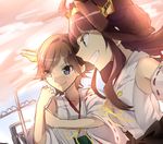  bad_id bad_pixiv_id bare_shoulders blue_eyes brown_hair detached_sleeves grey_eyes grin hairband hiei_(kantai_collection) kantai_collection kongou_(kantai_collection) long_hair multiple_girls nontraditional_miko short_hair sketch smile smirk yarawi 