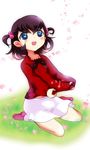  6-k-i-7 black_hair blue_eyes child fate/stay_night fate_(series) matou_sakura petals short_twintails side_ponytail solo twintails 