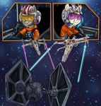  black_hair blue_hair buckingawesomeart cockpit cosmos cutie_mark equine female feral friendship_is_magic fur grey_fur hair helmet horn horse laser mammal my_little_pony octavia_(mlp) pilot pony purple_eyes smile spacecraft star_wars stars suit tie_fighter two_tone_hair unicorn vinyl_scratch_(mlp) white_fur x-wing 