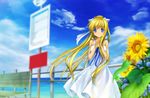  air blonde_hair blue_eyes flowers kamio_misuzu long_hair moonknives possible_duplicate summer_dress sunflower 