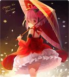  2014 alternate_costume bad_id bad_pixiv_id bubble_skirt detached_sleeves drill_hair hitsukuya kaname_madoka looking_at_viewer looking_back mahou_shoujo_madoka_magica new_year oriental_umbrella pink_hair red_eyes revision short_hair short_twintails skirt solo twin_drills twintails umbrella 