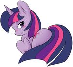  absurd_res ambris blush butt cutie_mark equine female friendship_is_magic hair hi_res horn horse looking_at_viewer looking_back lying mammal my_little_pony plain_background pony purple_eyes purple_hair smiule solo twilight_sparkle_(mlp) unicorn 