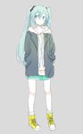  aqua_hair casual coat hatsune_miku highres long_hair shoes skirt sneakers twintails ume_(plumblossom) vocaloid 