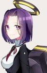  bad_id bad_pixiv_id kantai_collection looking_at_viewer mechanical_halo mole mole_under_eye purple_eyes purple_hair short_hair smile solo tatsuta_(kantai_collection) upper_body yarawi 