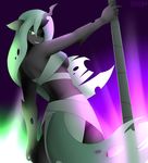  absurd_res anthro anthrofied breasts cat_eyes changeling cleavage clothed clothing female friendship_is_magic green_eyes green_hair hair hi_res holes horn looking_at_viewer looking_back looking_down marik_azemus34 my_little_pony pole pole_dacer pole_dancer queen_chrysalis_(mlp) slit_pupils wings 