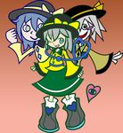  absurdres bow green_eyes hat hat_bow heart highres komeiji_koishi multiple_persona one_eye_closed parody pcs_shousa pop'n_music puyopuyo puyopuyo_fever style_parody third_eye touhou white_hair 