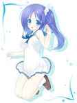 :d blue_eyes blue_hair dress hiradaira_chisaki long_hair nagi_no_asukara nekosimaneko open_mouth ribbon sailor_dress school_uniform serafuku side_ponytail smile solo 