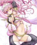  belt bracelet braid detached_sleeves fire_emblem fire_emblem:_kakusei hairband hayabusa_koi jewelry long_hair midriff nail_polish navel olivia_(fire_emblem) panties pink_hair ponytail purple_eyes smile solo thighhighs underwear white_panties 