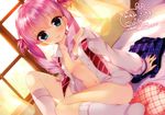  bed blush lass michioka_airi no_bra open_shirt panties pink_hair seifuku shoujo_shiniki_shoujo_tengoku tagme_(artist) thighhighs underwear 